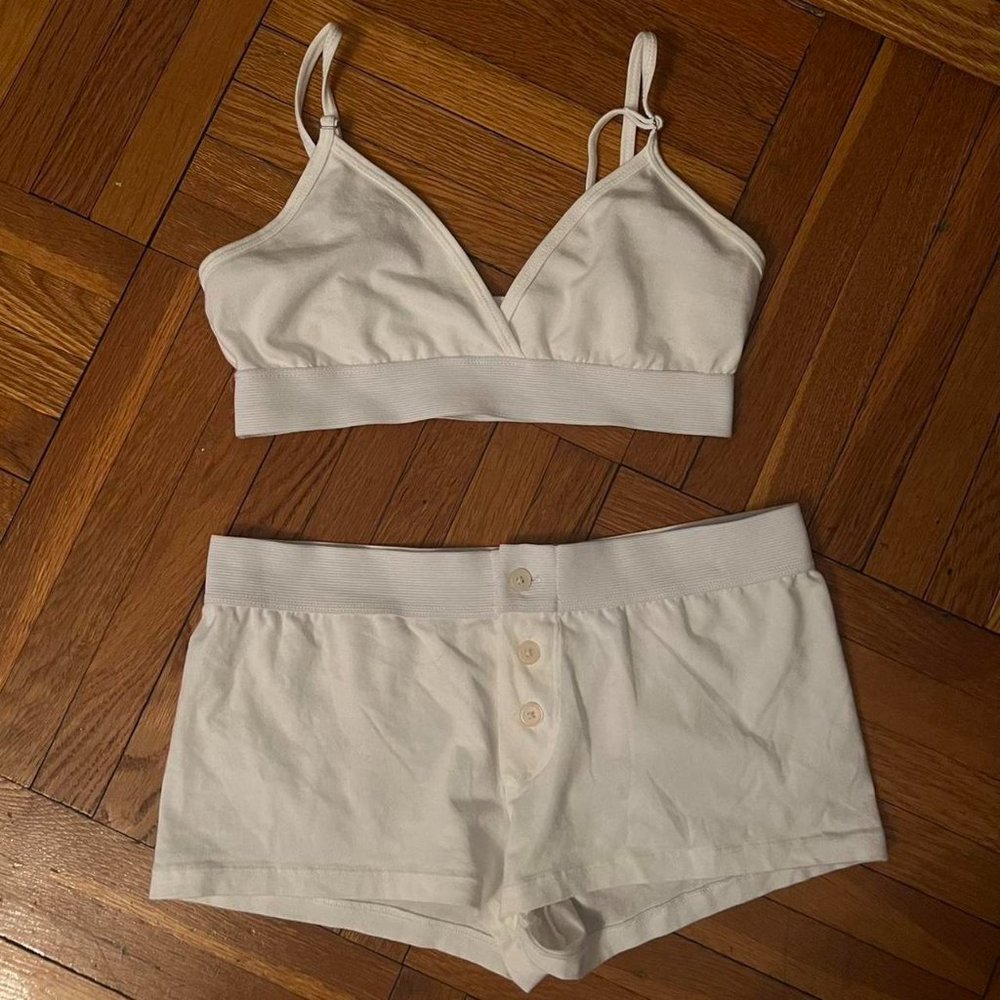 brandy melville white bralette/shorts set